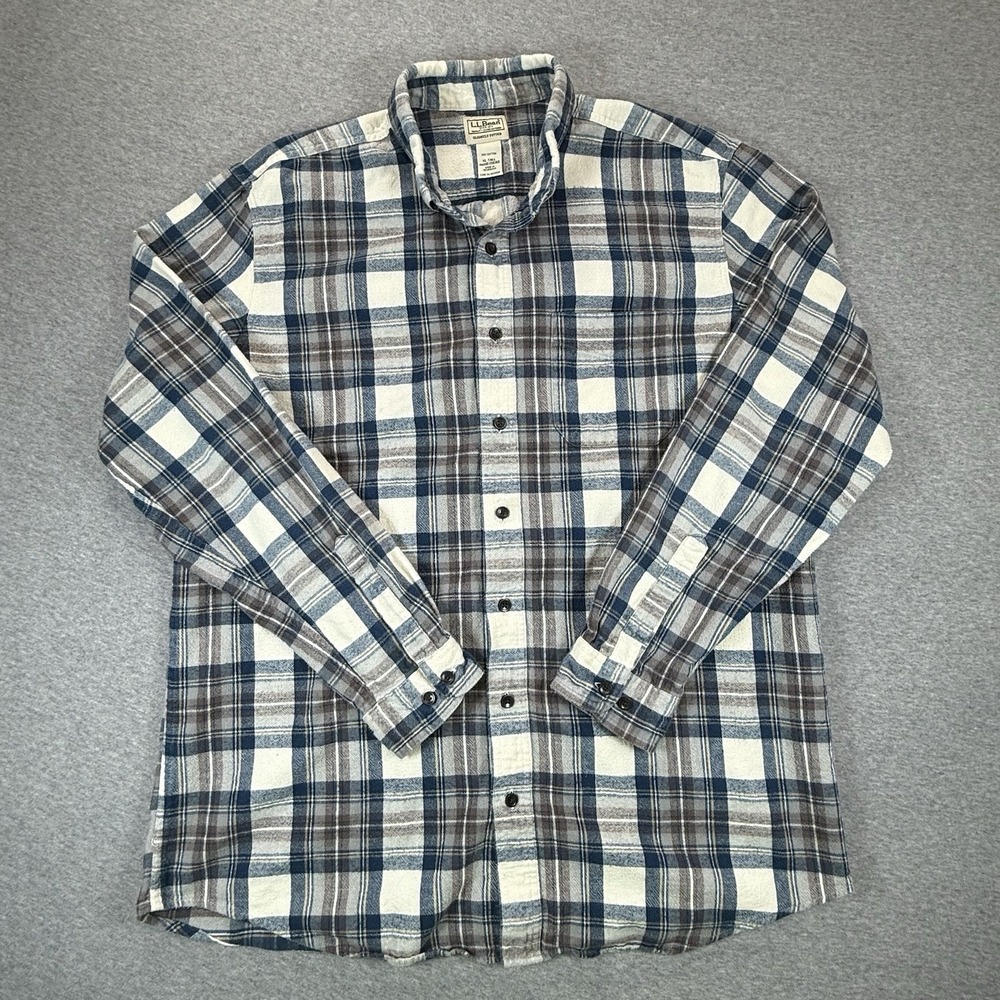 LL Bean Flannel Shirt Mens XL Tall Blue Scotch Plaid Button Down Traditional Fit